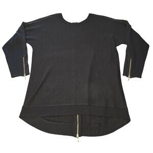 Kate & Mallory Sweater Womens Medium Black Hi-Low Gold Zip Pullover Minimalist